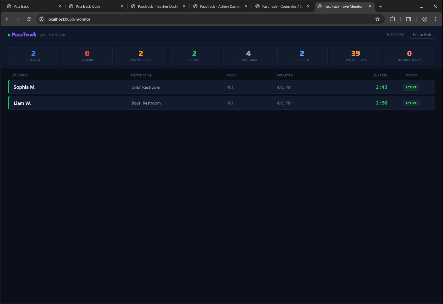 PassTrack Monitor — daily statistics and system health